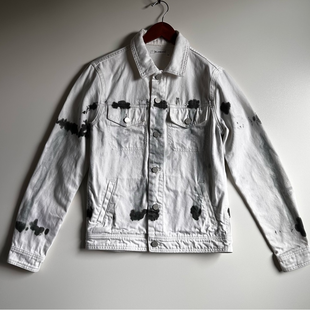 BlankNYC Women’s White and Black Splatter Denim Jacket Size S Edgy Classic